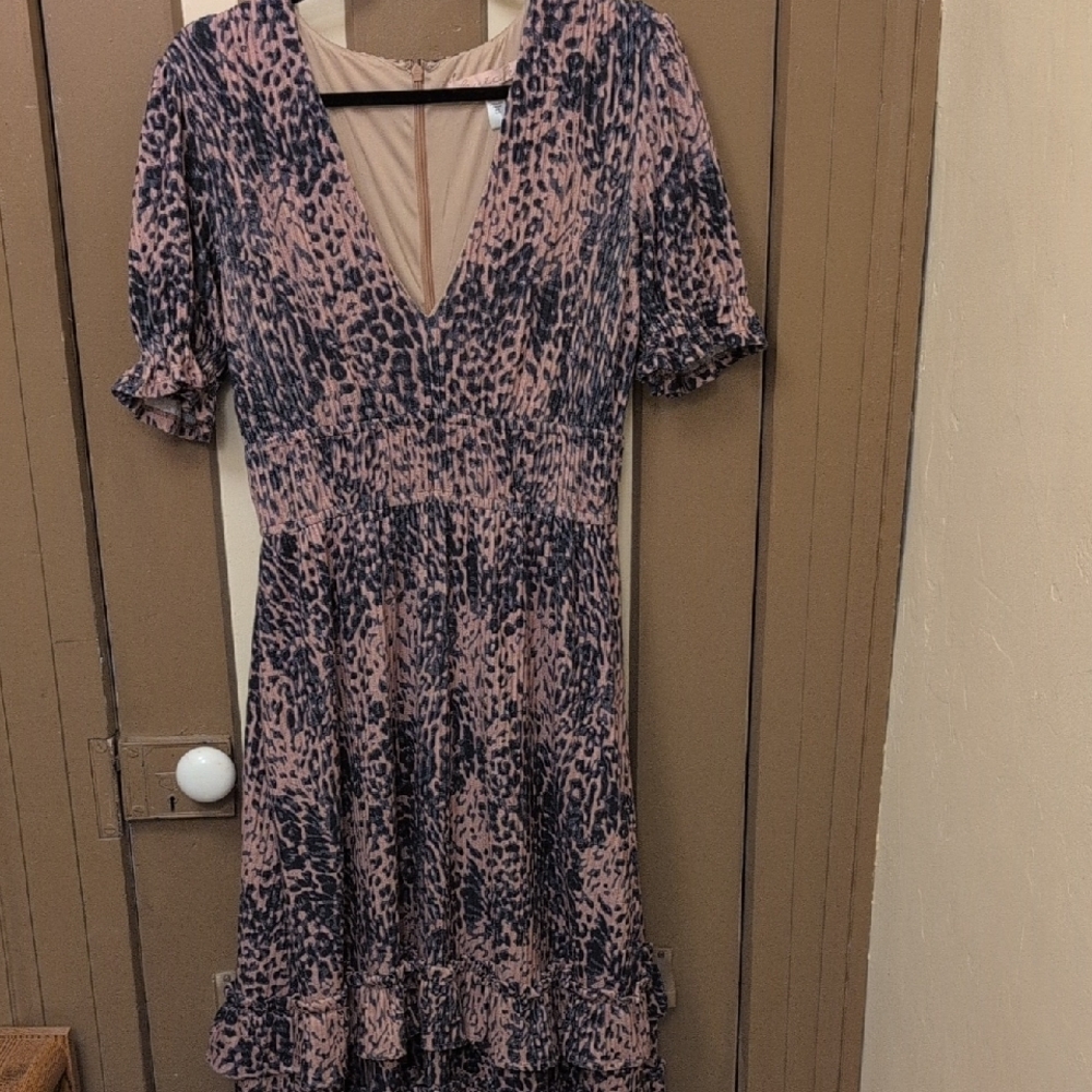 Anthropologie Hutch Blush and Charcoal Animal Print Midi Dress